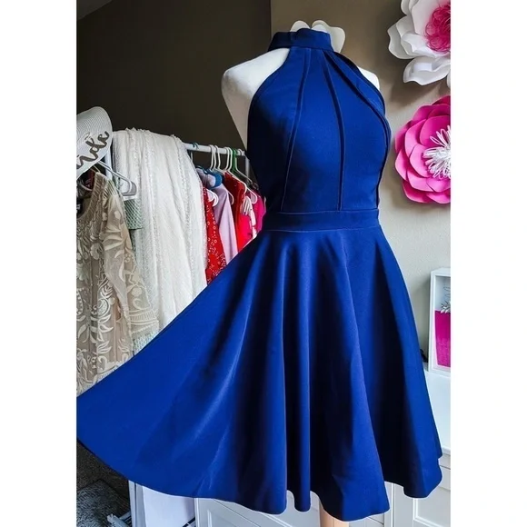 NWT SHERRI HILL Blue Halter Dress - Picture 2 of 14